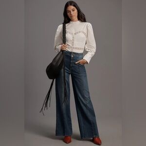 Pilcro Corset Seamed High-rise Wide Leg Jeans